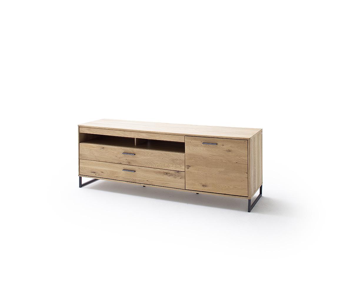 Wohnkombination teilmassiv 3--teilig. Portland Eichefarben - Eichefarben/Schwarz, Design, Glas/Holz (298/207/50cm) - Livetastic