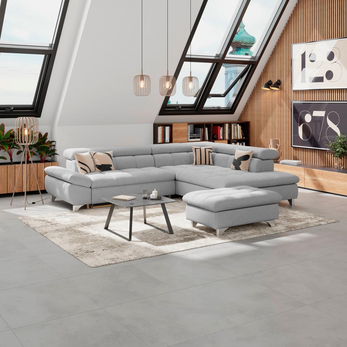 Hocker Gemini Grau, B: 108 Cm - Chromfarben/Hellgrau, KONVENTIONELL, Textil (108/46/108cm)
