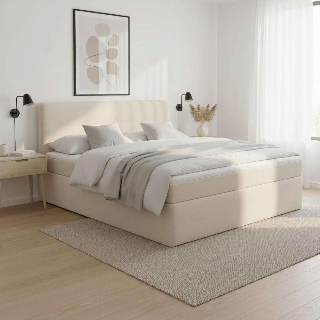 Boxspringová postel MARCO 160x200, béžová - černá/krémová, Moderní, dřevo/textil (160/200cm) - Bessagi