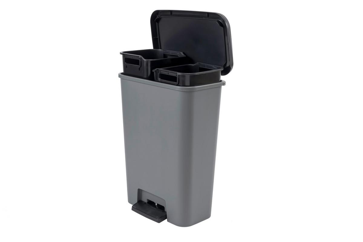 Pedálos Szemetes 2x23 Liter - fekete, műanyag (49.6/62/29.4cm)