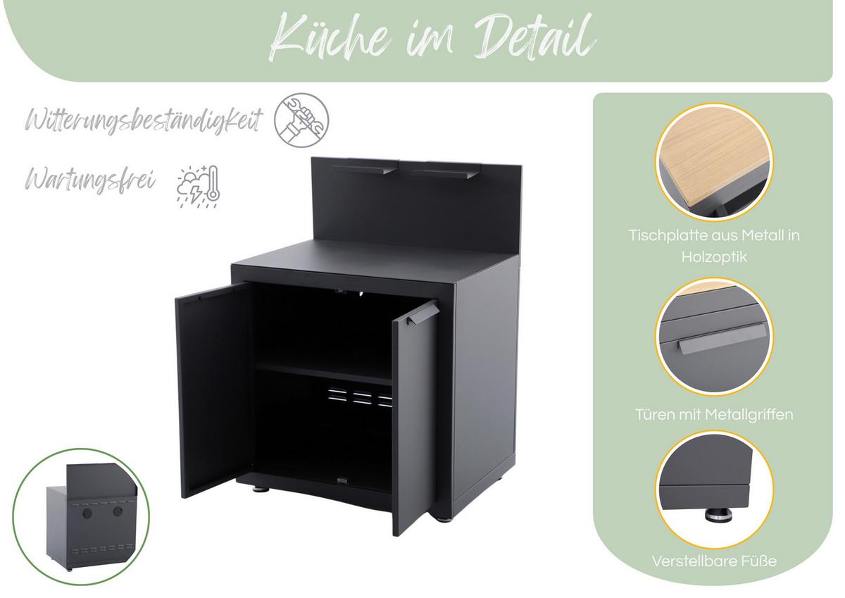 Outdoorküche 3- teilig Anthrazit, Metall, Stahl - Anthrazit, Basics, Metall (93.31kg)