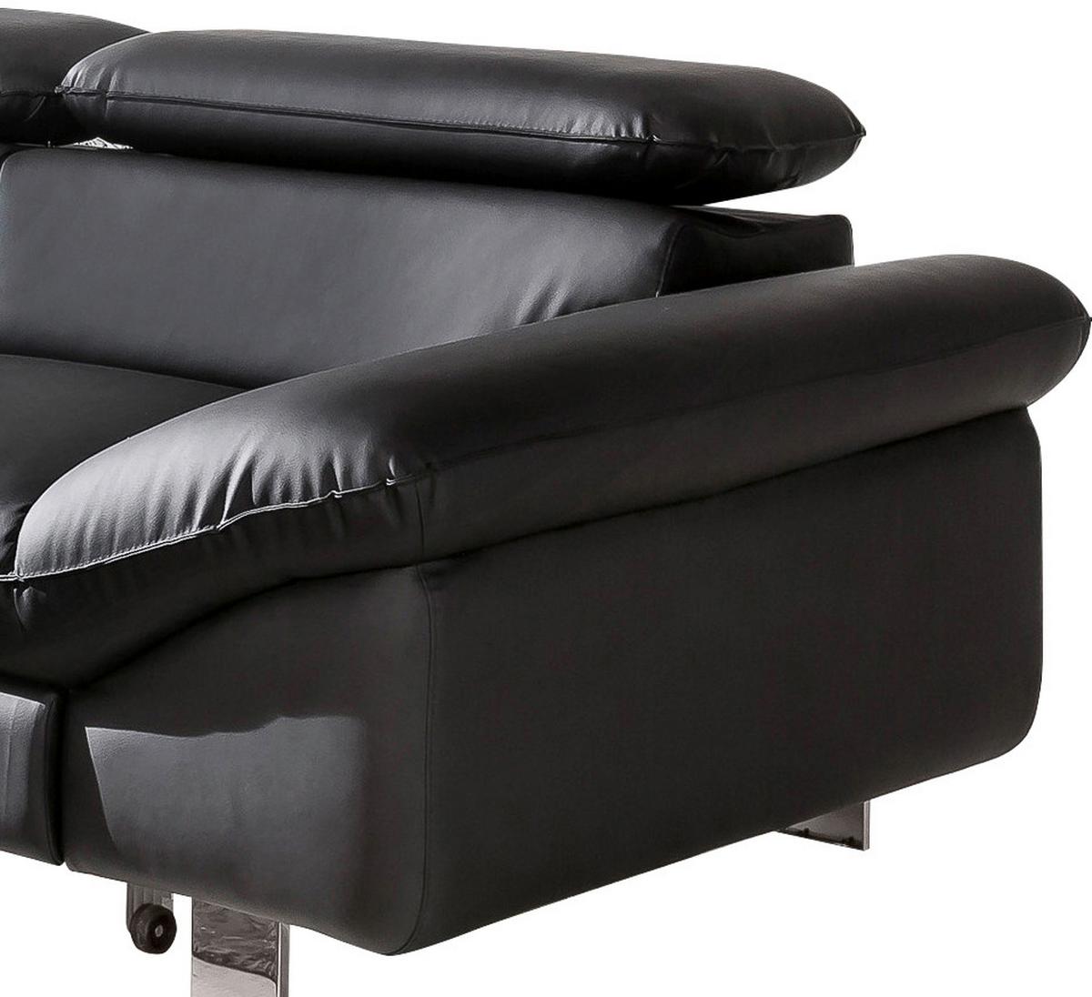 Ecksofa Mit Schlaffunktion Driver Schwarz Lederlook - Chromfarben/Schwarz, MODERN, Textil (214/266cm) - MID.YOU