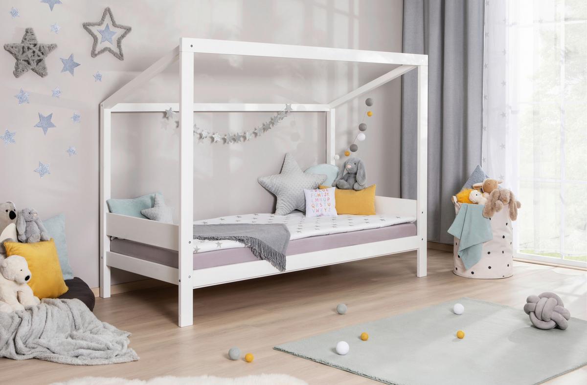 Bodenbett mit Rollrost 90x200 cm Weiß - Weiß/Naturfarben, MODERN, Holz (90/200cm) - MID.YOU