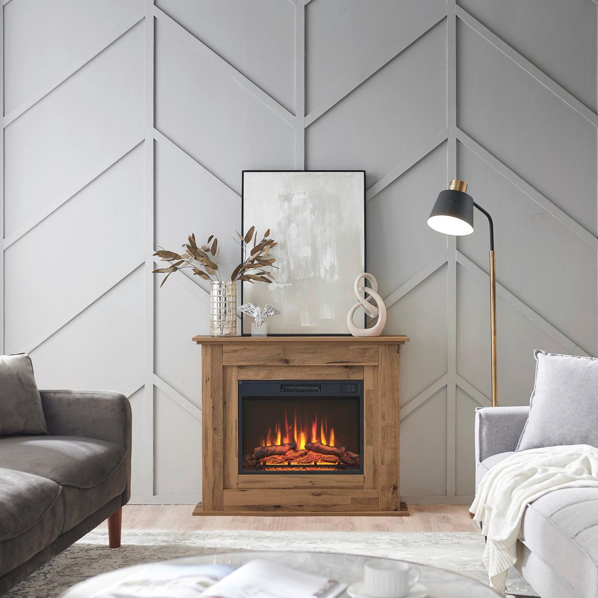 Elektrokamin Finn - Eichefarben/Dunkelbraun, Basics, Holz/Metall (25/100/82cm)