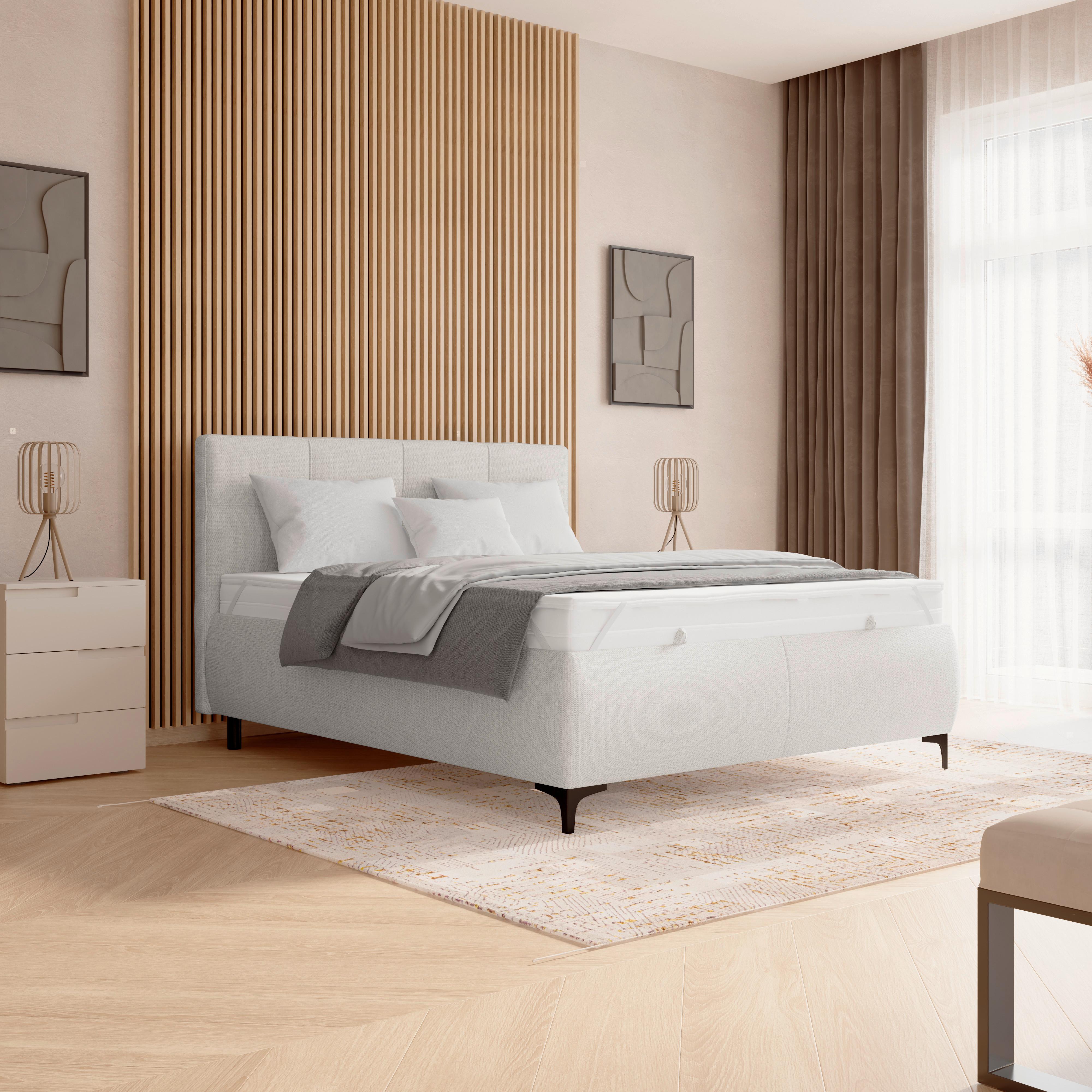 Polsterbett Zeni 140 - Creme/Schwarz, KONVENTIONELL, Holz/Textil (140/200cm)