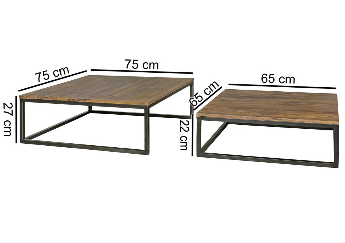 Couchtisch Mit Holzplatte 2er-Set Akola Sheesham/schwarz - Sheeshamfarben/Schwarz, Design, Holz/Metall (75/75/27cm) - MID.YOU