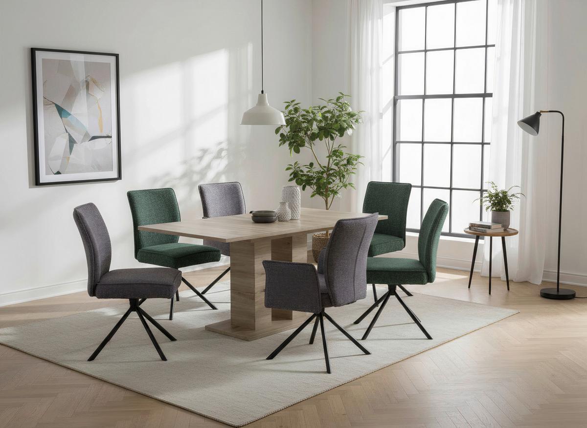 Vierfußstuhl Ellen II Webstoff Grün, B: 49 cm - Schwarz/Grün, MODERN, Textil/Metall (49/90/60cm)