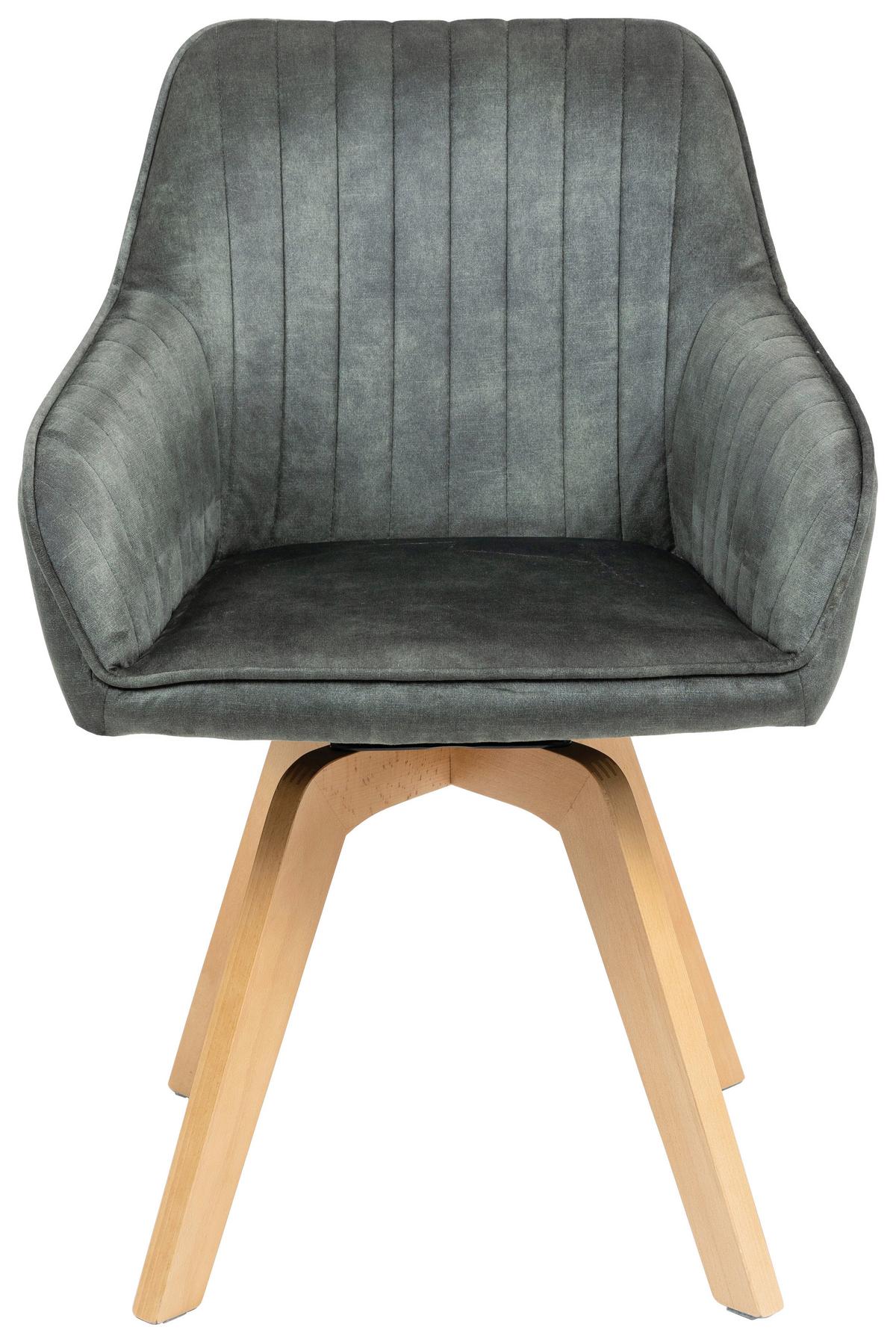 Armlehnstuhl Hanna Dunkelgrün, Sitzfl. 180° Drehb - Dunkelgrün/Buchefarben, KONVENTIONELL, Holz/Textil (63/83/63cm) - MID.YOU