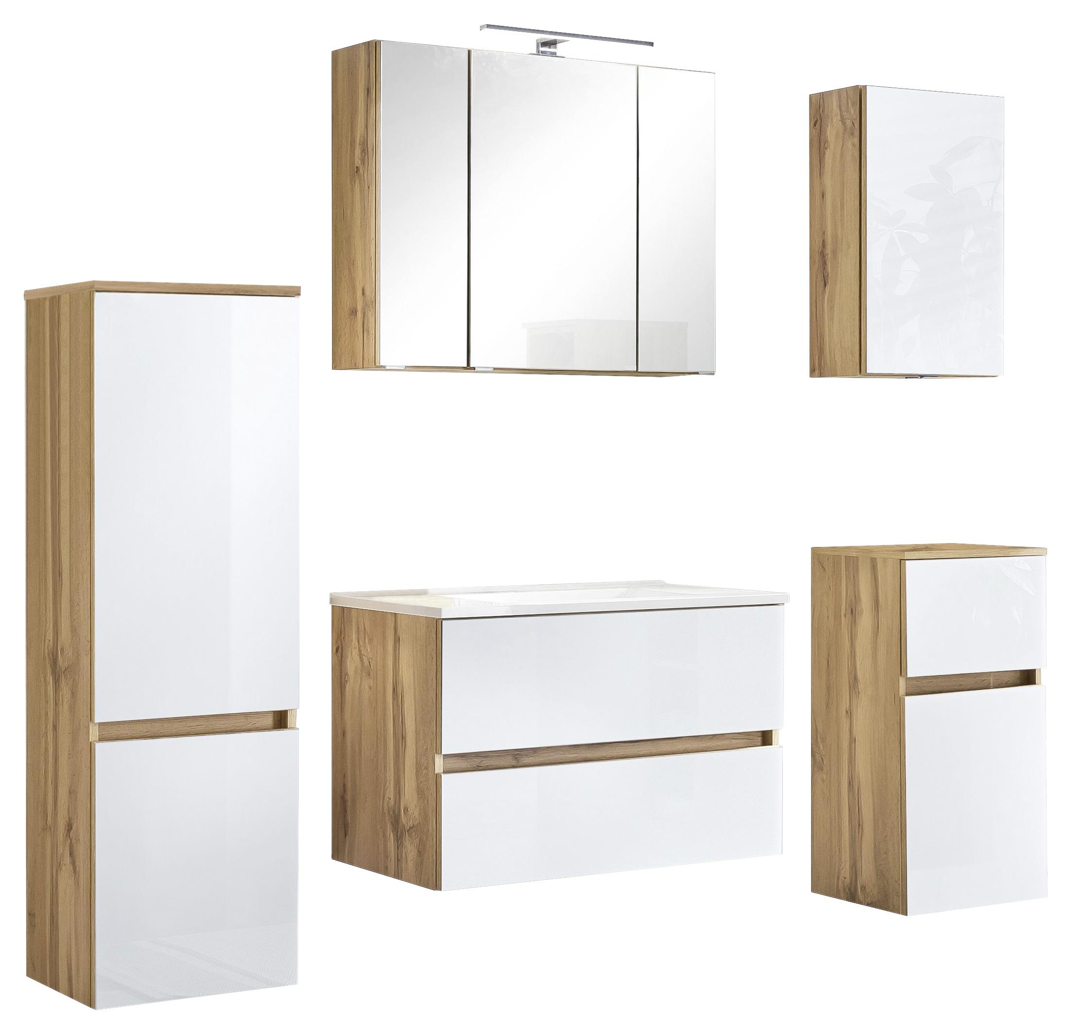 Badmöbel-Set 6-Teilig inkl. LED Helsinki, Weiß/Eiche