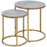 Beistelltisch 2-tlg. Alisma Weiß/goldfarben - Goldfarben/Weiß, Trend, Glas/Metall (35/45/35/45/42/50cm) - MID.YOU