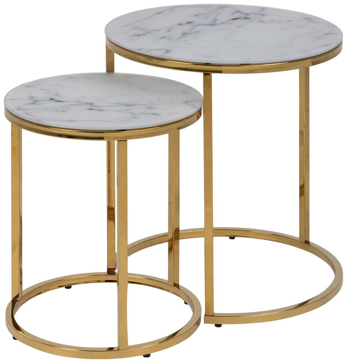 Beistelltisch 2-tlg. Alisma Weiß/goldfarben - Goldfarben/Weiß, Trend, Glas/Metall (35/45/35/45/42/50cm) - MID.YOU
