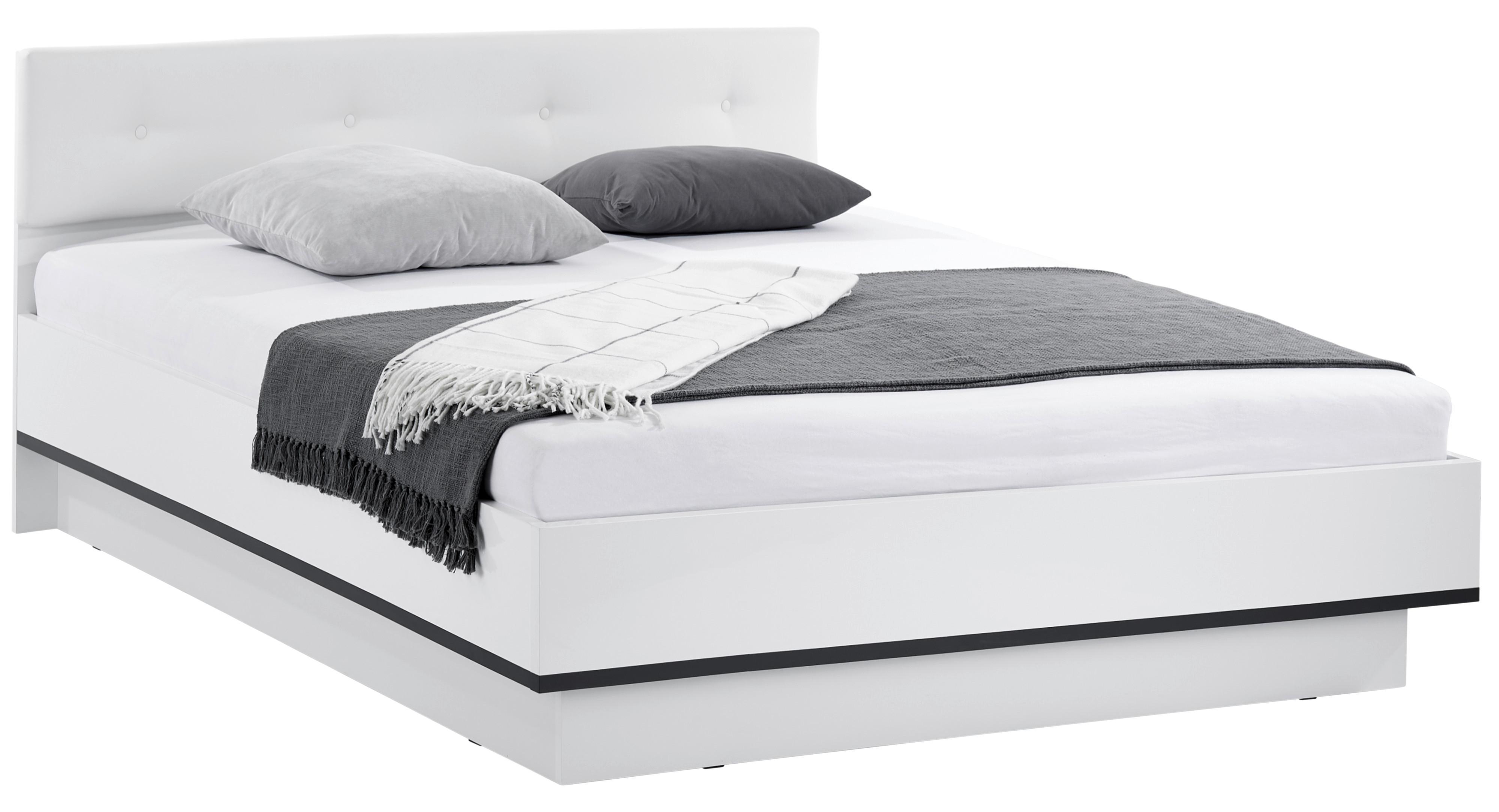 Futonbett 180x200 cm Lucca Weiß Hochglanz/Grau - Weiß/Grau, MODERN, Leder/Holzwerkstoff (180/200cm)