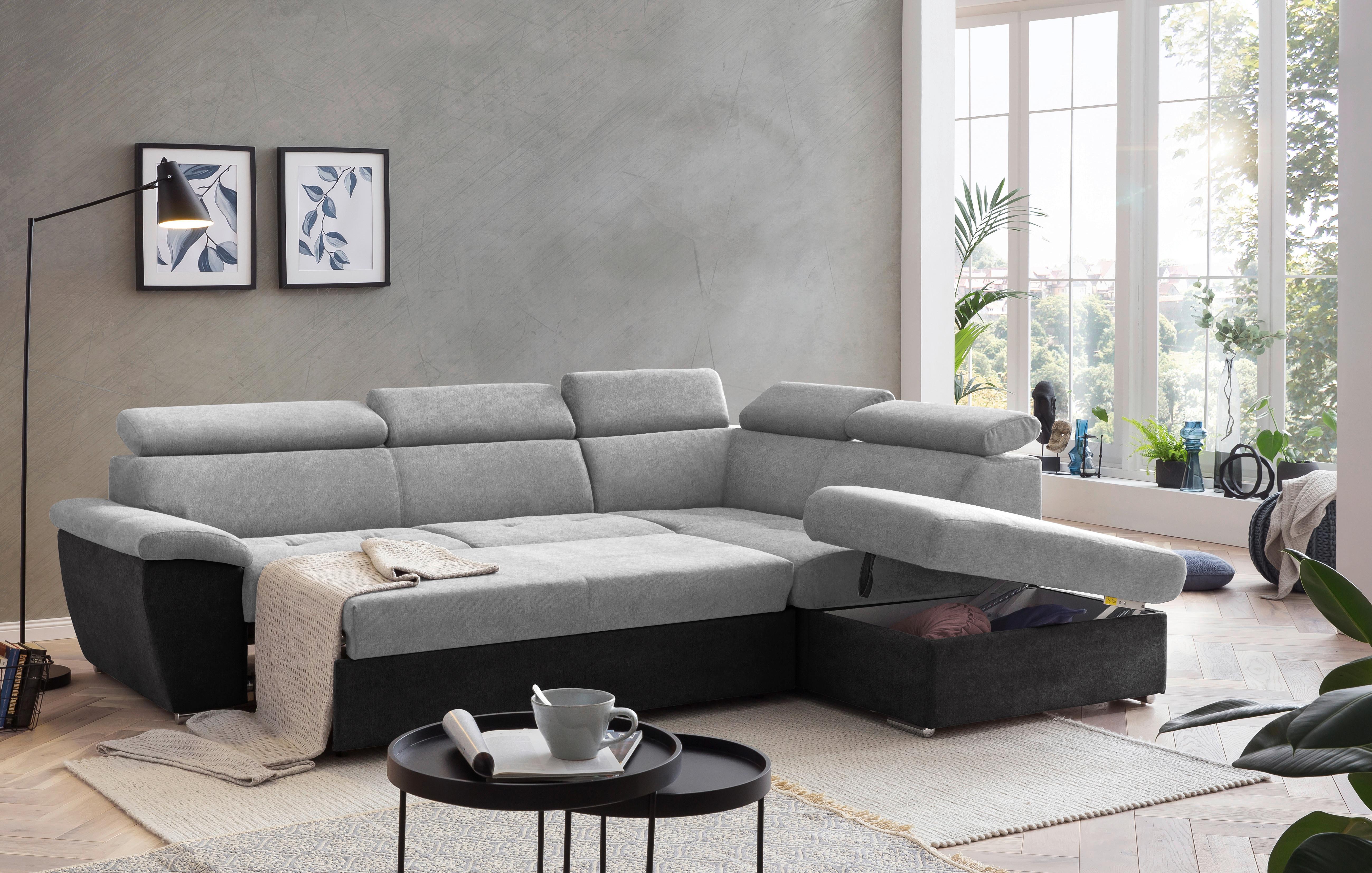 Livetastic Ecksofa mit Schlaffunktion und Bettkasten Antero Dunkelbraun