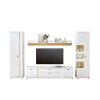Wohnwand Long Island Weiß/Eiche Wotan B: 330cm - Silberfarben/Eiche Wotan, Design, Glas/Holzwerkstoff (330/200/42cm) - MID.YOU