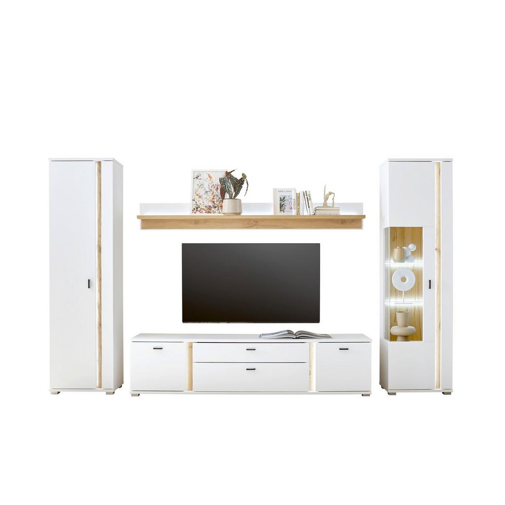 Wohnwand Long Island Weiß/Eiche Wotan B: 330cm