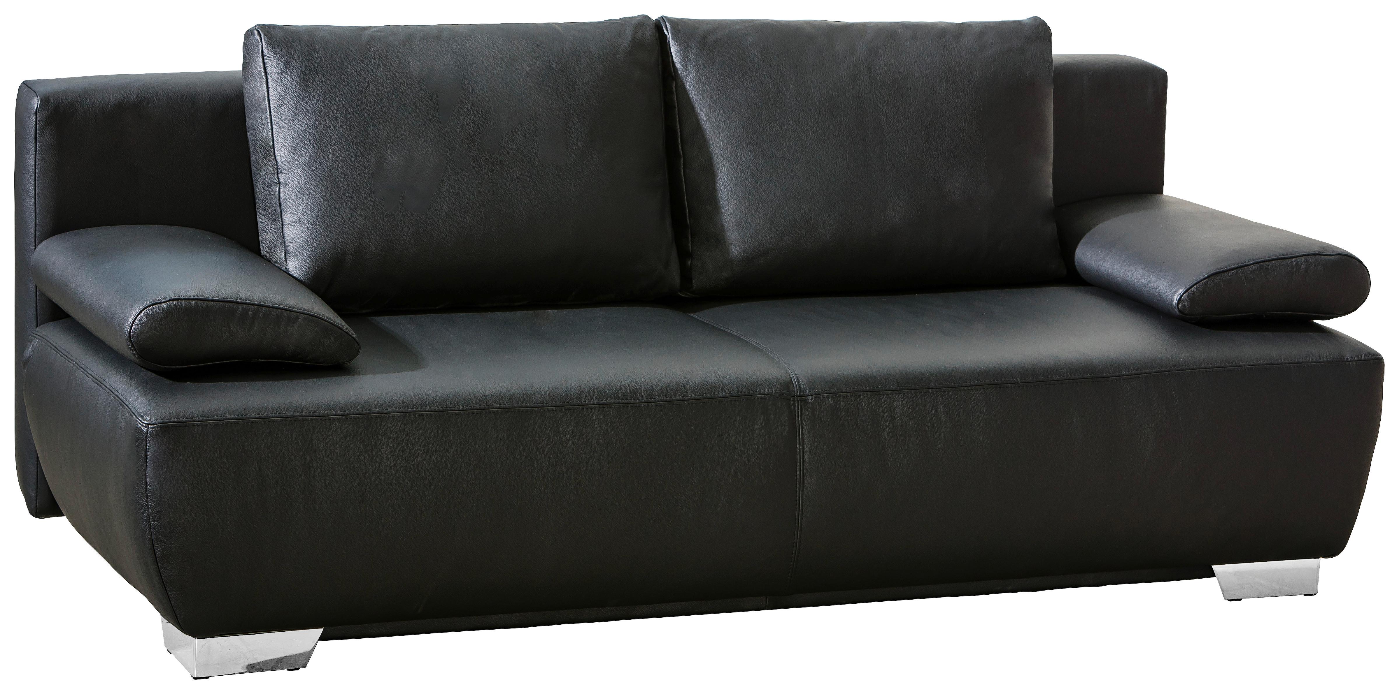 2-Sitzer-Sofa mit Schlaffunkt. + BK. Nikita Schwarz Leder - Chromfarben/Schwarz, KONVENTIONELL, Leder (195/85/90cm) - Livetastic