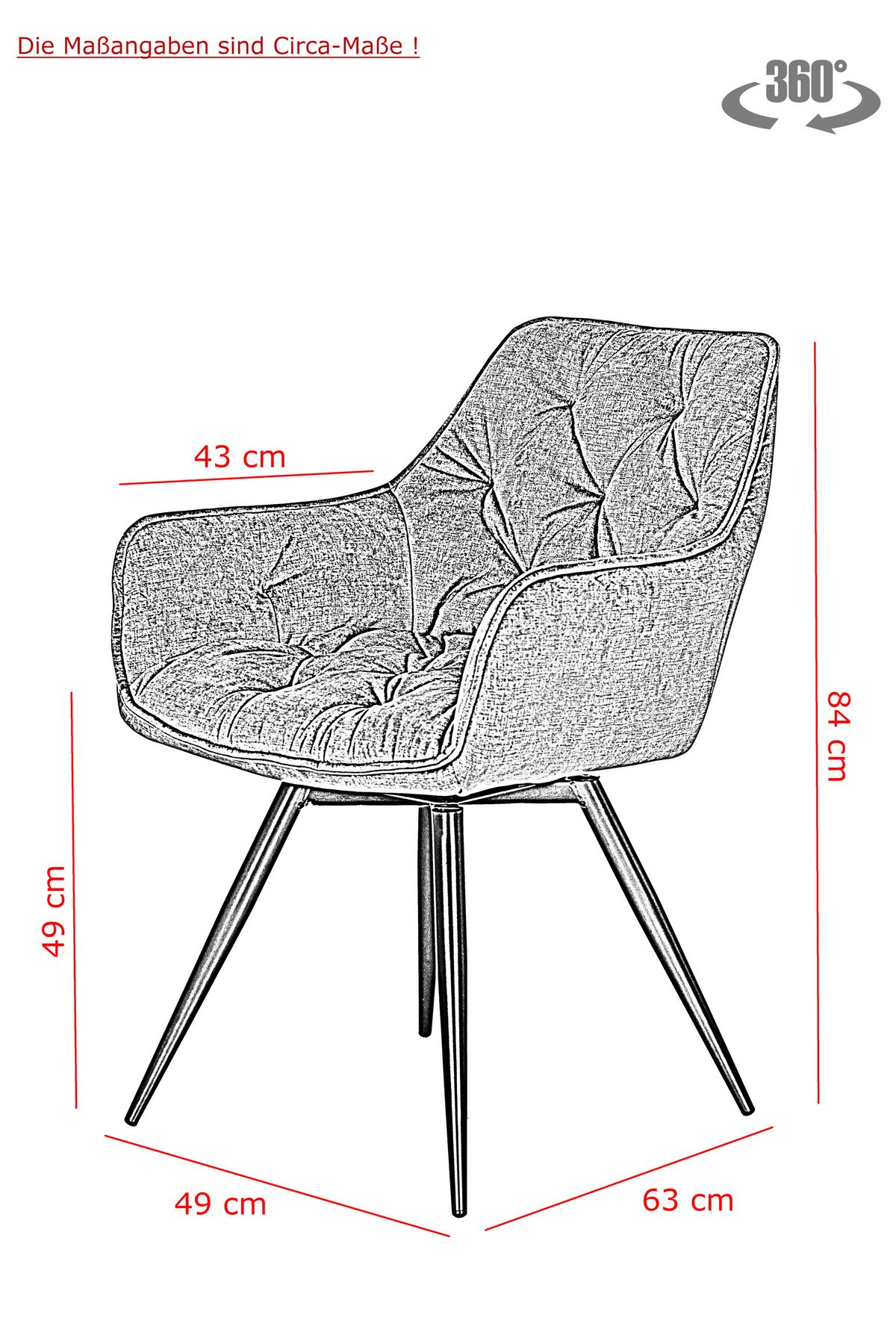 Armlehnstuhl Florentina Anthrazit Gepolstert 2er-Set - Anthrazit/Schwarz, MODERN, Textil/Metall (56/82/63cm) - MID.YOU