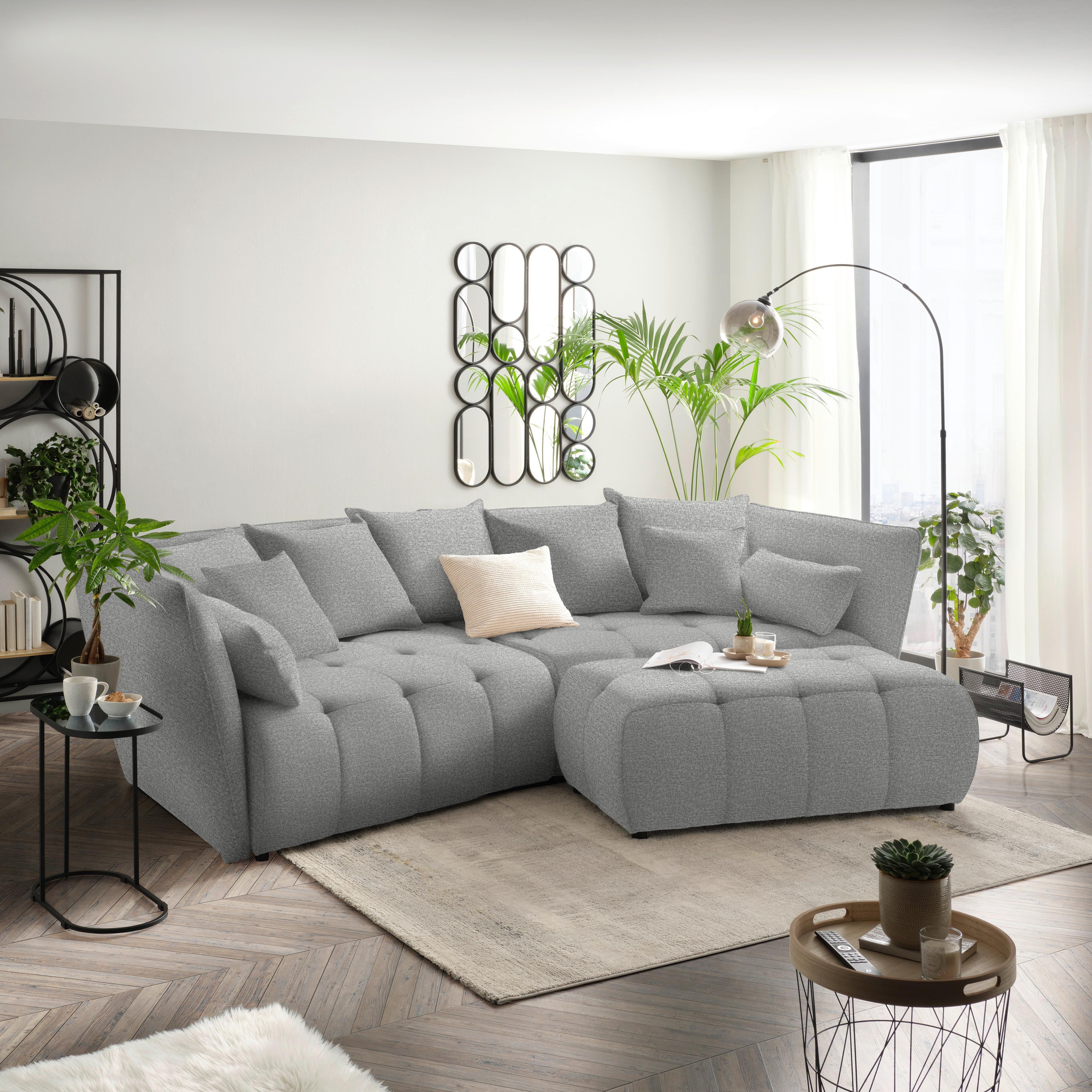 Boxspringová pohovka SOFI, svetlosivá - čierna/svetlosivá, Modern, textil (294/93/152cm) - Premium Living