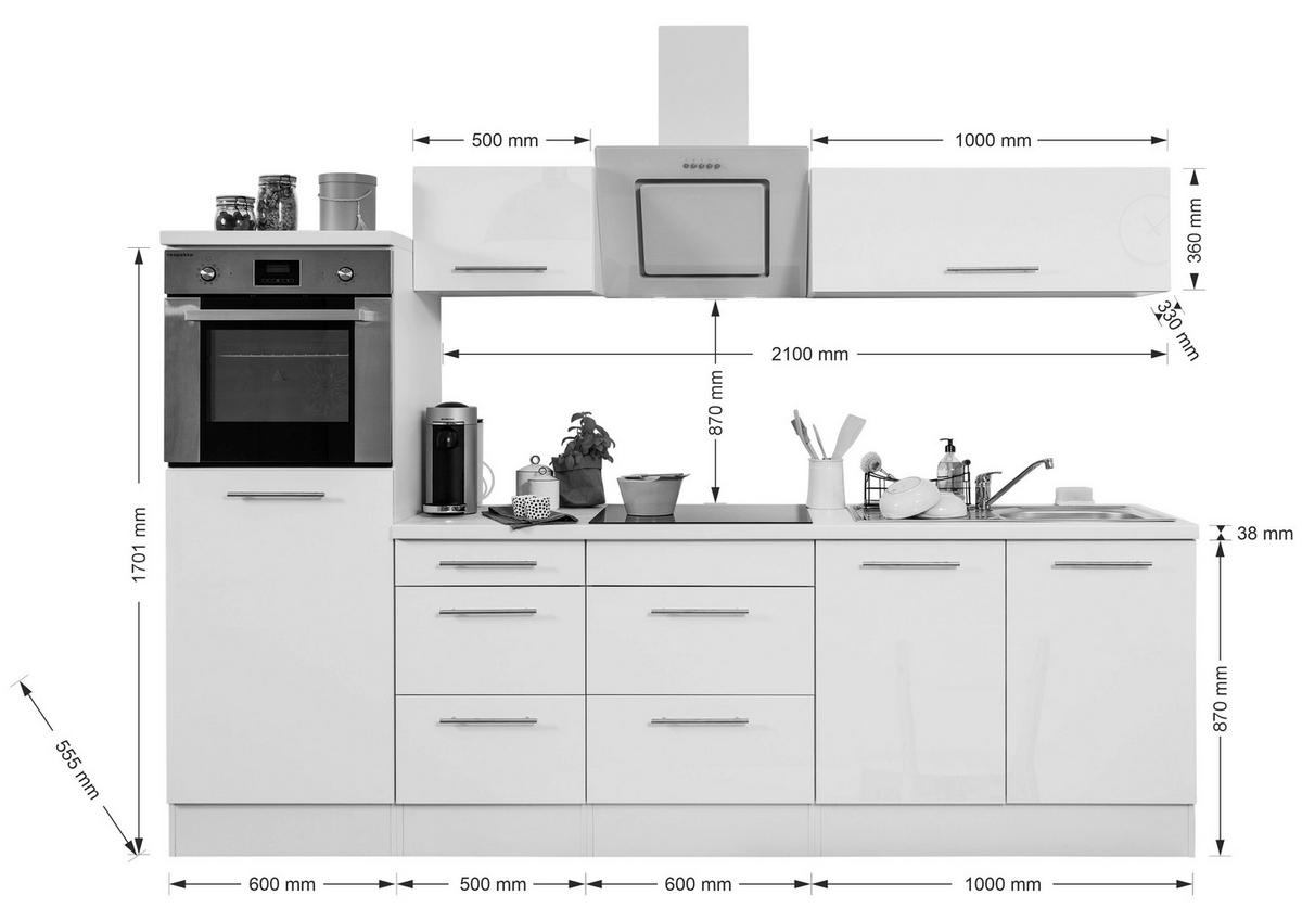 Küchenzeile mit Geräten 270 cm Weiß - Weiß, KONVENTIONELL, Holzwerkstoff (270cm) - Respekta
