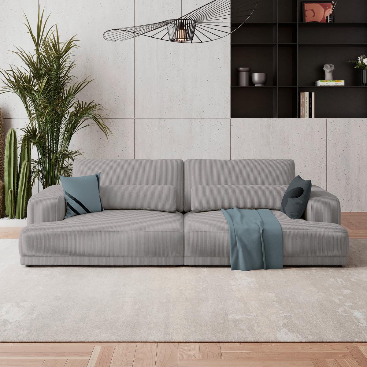 Bigsofa Savona Cord hellgrau, 260x111cm - Hellgrau, Trend, Textil (260/77/111cm) - Luca Bessoni