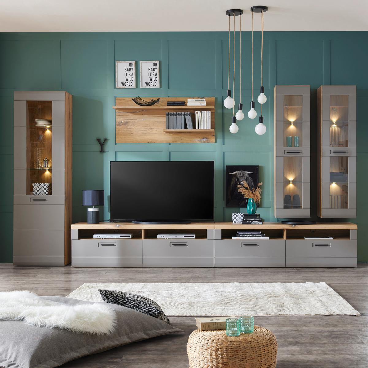 Vitrine Auris B: 60 cm Eiche/Basalt - Grau, MODERN, Glas/Holzwerkstoff (60/204,2/37,1cm) - Luca Bessoni