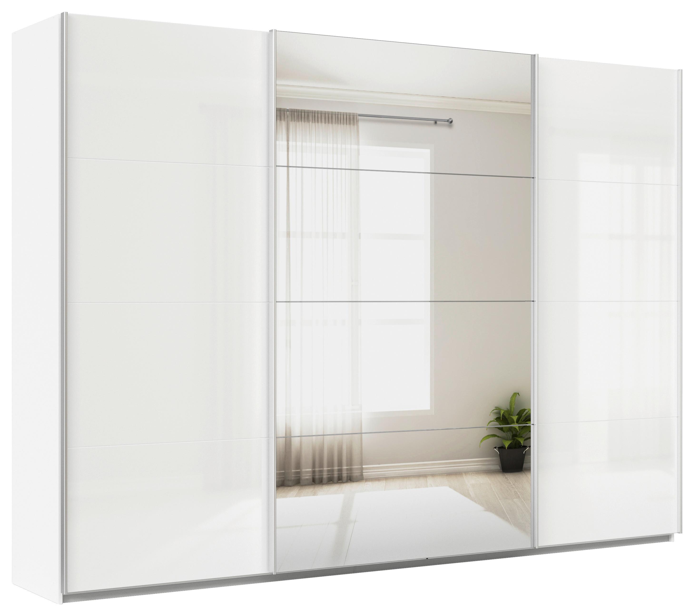 Schwebetürenschrank + Spiegel B: 315cm Feldkirch Weiß - Weiß Hochglanz/Silberfarben, MODERN, Holzwerkstoff (315/229/62cm)