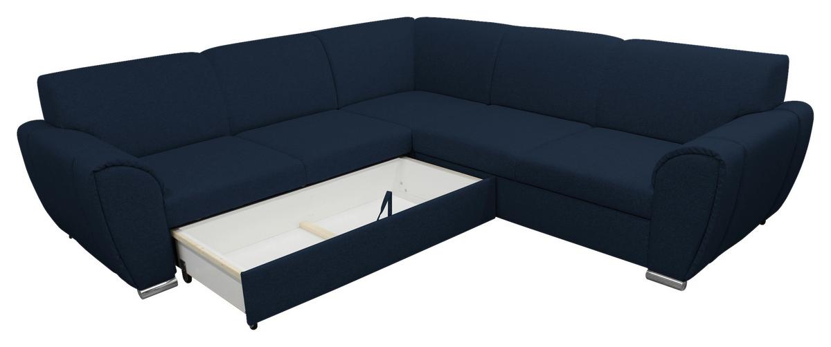 Ecksofa Delux Dunkelblau Mit Schlaffunktion Ottomane Links - Silberfarben/Dunkelblau, Design, Textil (266/266cm) - Livetastic
