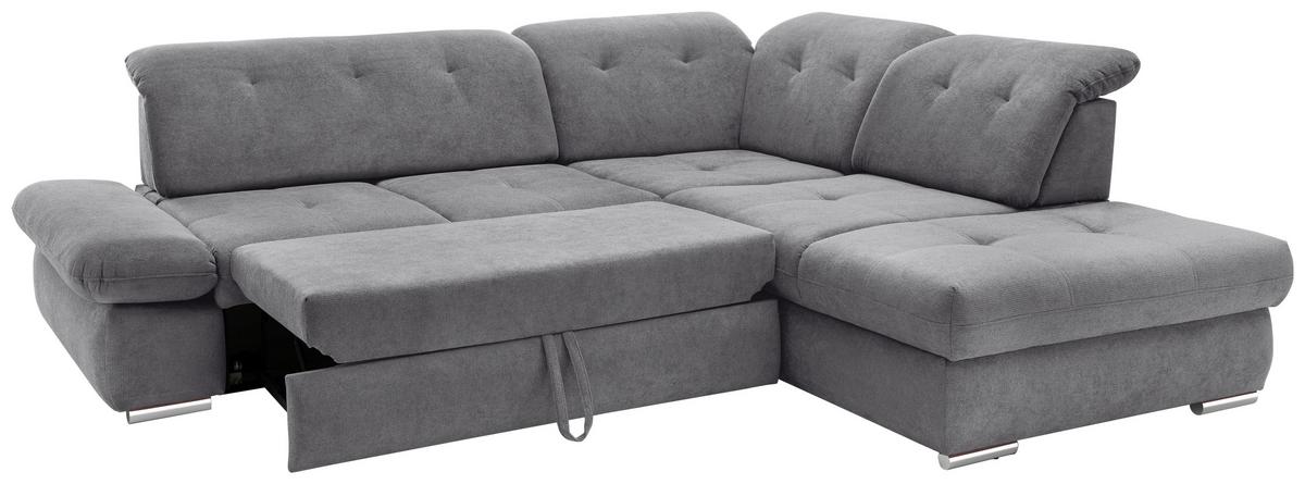 Ecksofa Dalida Dunkelgrau S: 280x254cm - Chromfarben/Dunkelgrau, MODERN, Textil (280/254cm) - Livetastic