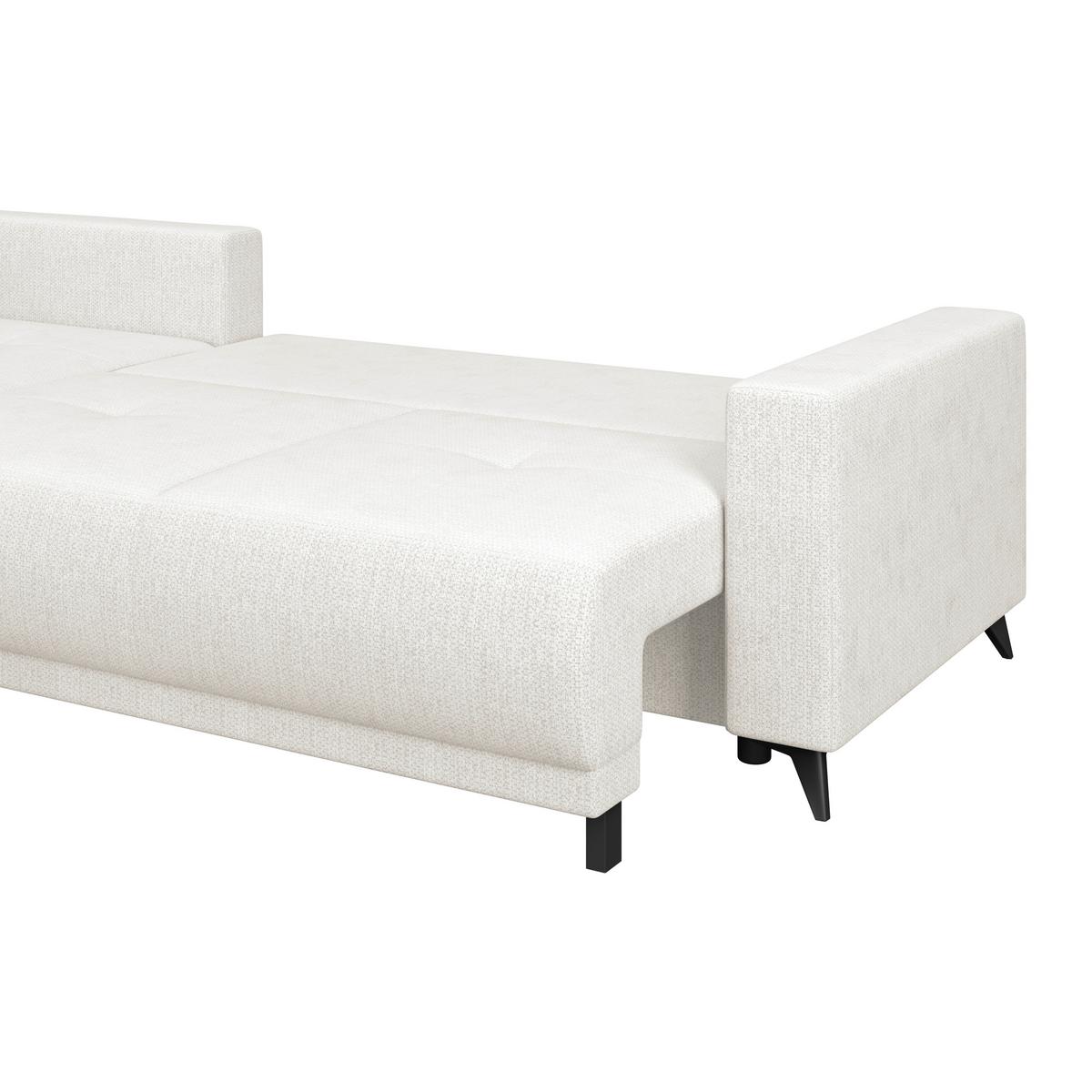 Ecksofa mit Schlaffunktion & Bettkasten Texas Creme - Creme/Schwarz, KONVENTIONELL, Holz (203/259cm)