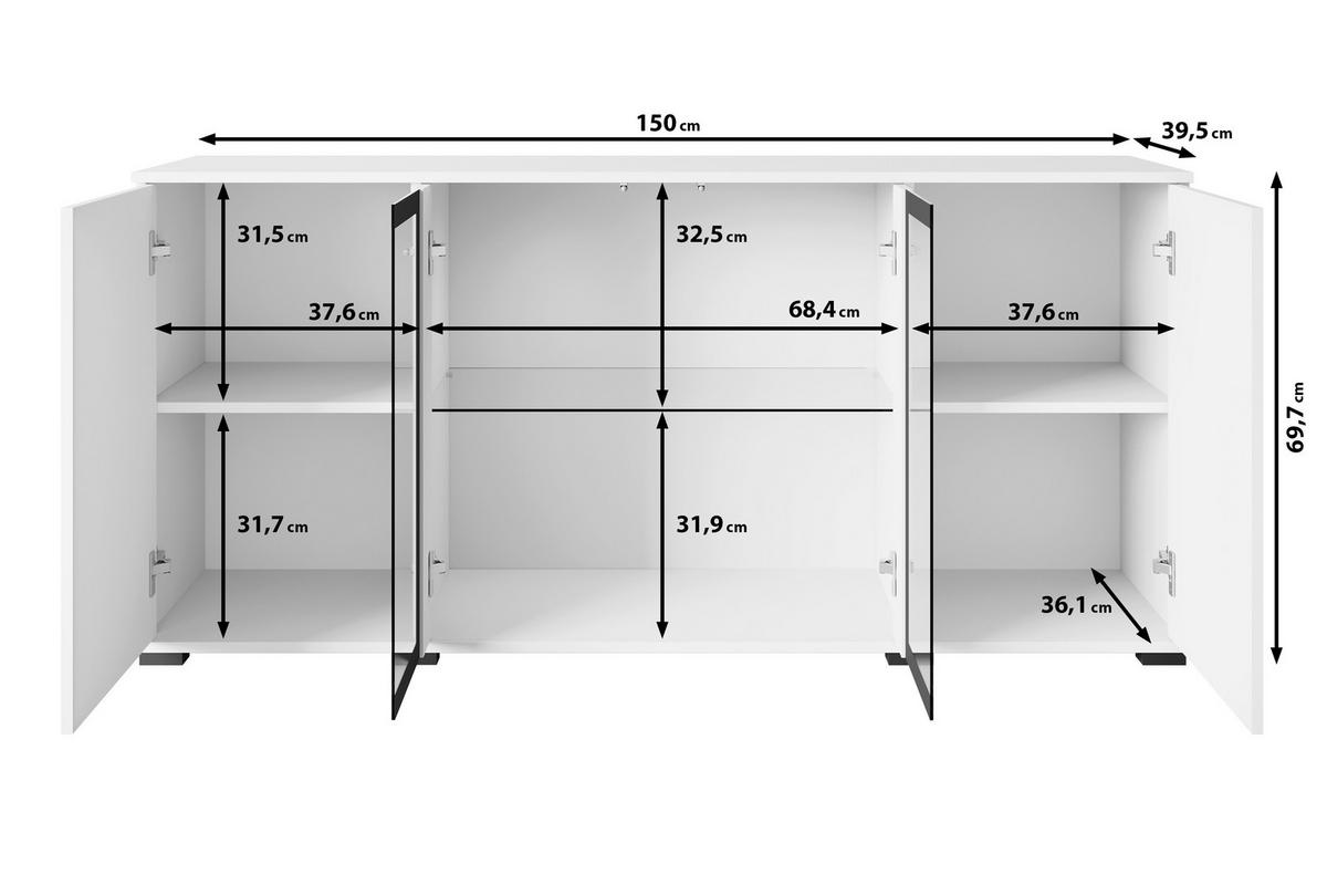 ŠIROKÁ KOMODA CARO 150 - čierna/biela s vysokým leskom, Design, kompozitné drevo/plast (150/69,7/39,5cm) - Livetastic