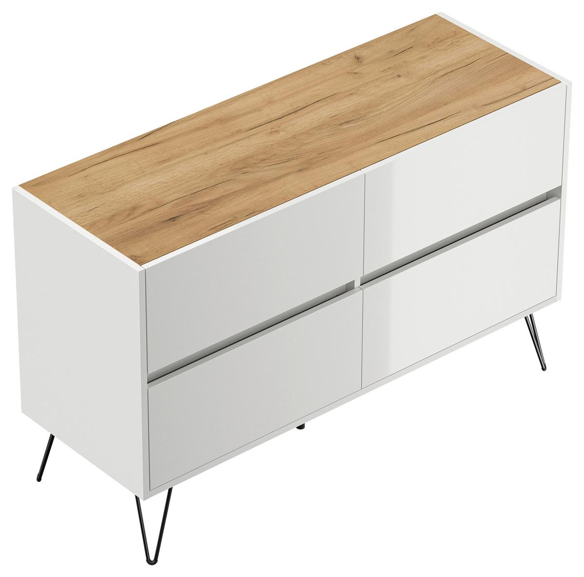 Sideboard Posseik Industrial Weiß/eichefarben B: 119 Cm - Eichefarben/Schwarz, Design, Holzwerkstoff (119/75/42cm) - P & B