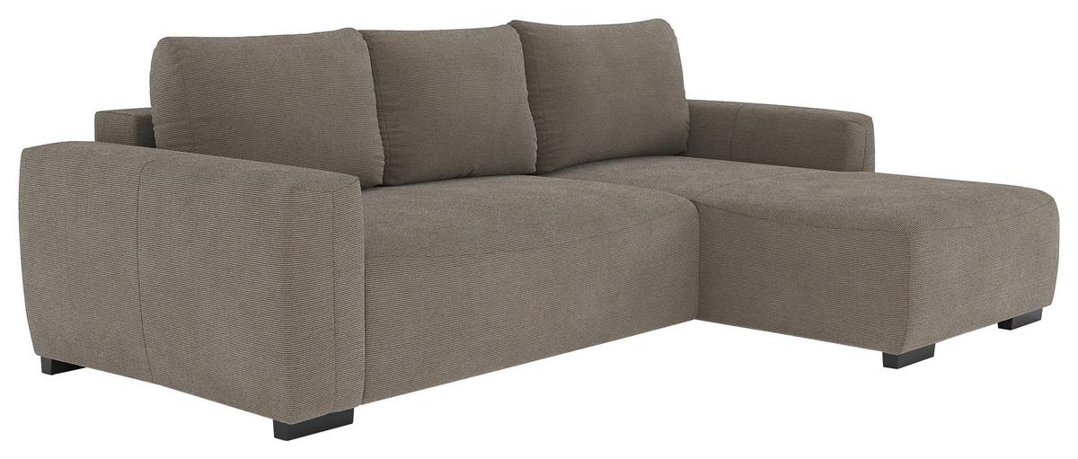 Ecksofa mit Bettfunktion Giro Cord taupe, B: 252cm - Taupe/Schwarz, Trend, Textil (252/170cm) - MID.YOU