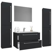 Badezimmer Badinos 5-teilig Schwarz B: 146 cm - Schwarz/Weiß, MODERN, Keramik/Holzwerkstoff (147cm) - MID.YOU