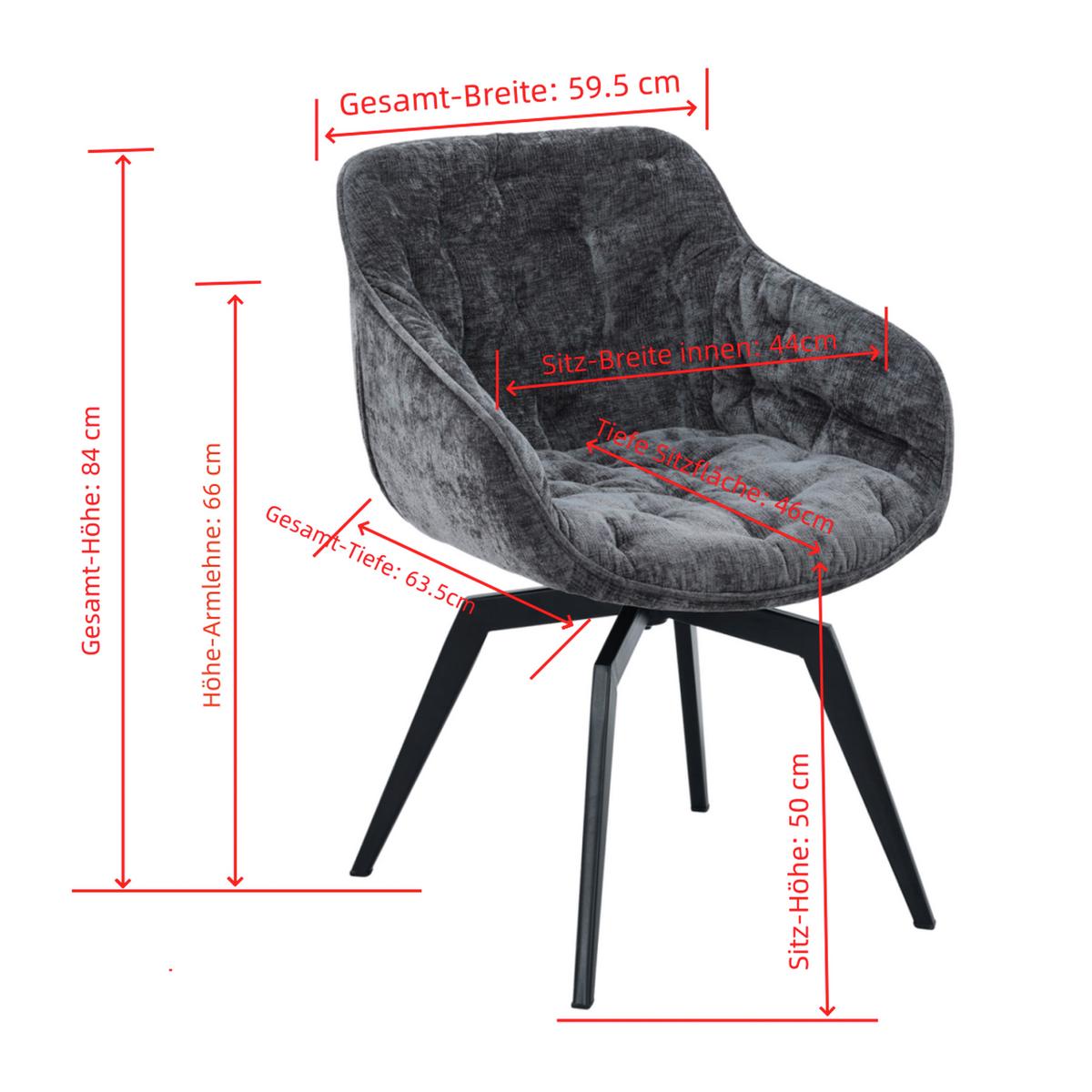 Armlehnstuhl Avegno Grau/Schwarz B: 59,5 cm - Schwarz/Grau, MODERN, Textil/Metall (59,5/84/63,5cm) - Livetastic
