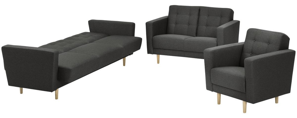 3-Sitzer-Sofa + Schlaffunktion Jasmin mit Armlehnen Anthrazit - Eschefarben/Anthrazit, MODERN, Textil (224/81/83cm) - Max Winzer