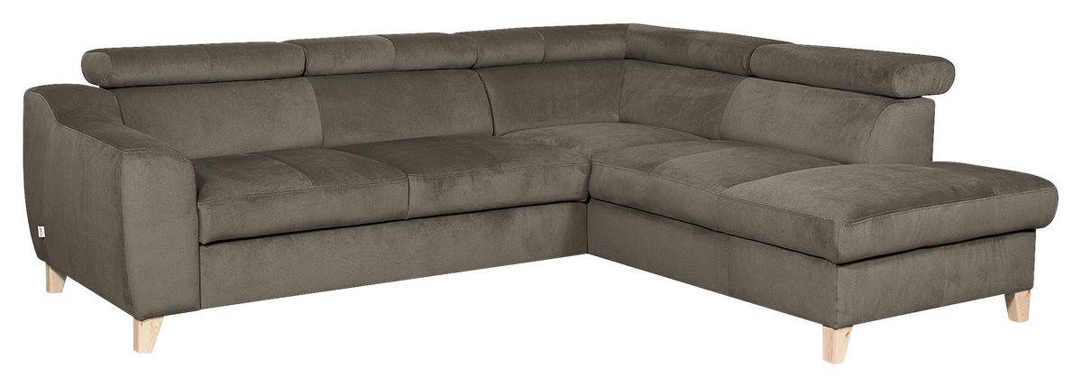 Ecksofa Aspen Mit Bettkasten Webstoff Graubraun 245x208 Cm - Graubraun/Buchefarben, Design, Textil (245/208cm) - Livetastic