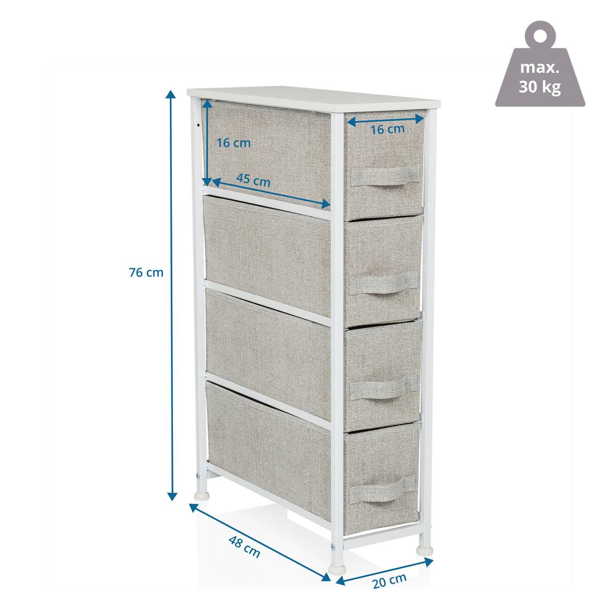 Kommode Foldress S Grau B: 20 Cm - Weiß/Grau, MODERN, Textil (20/76/48cm) - MID.YOU