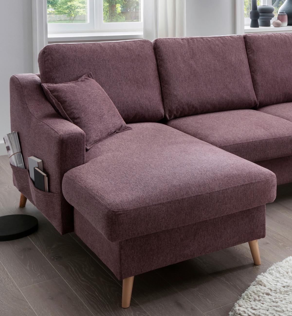 Wohnlandschaft Valentina Mit Schlaffunktion Bordeaux - Bordeaux/Naturfarben, KONVENTIONELL, Textil (150/301/200cm) - P & B