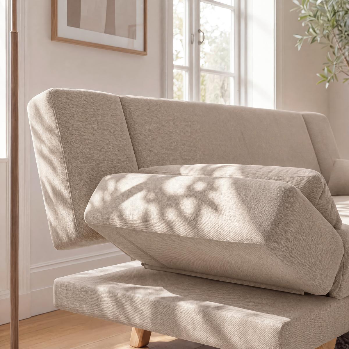 Rozkladacia pohovka FUNKY, bahenná hnedá farba - bahenná hnedá/prírodná farba, Modern, drevo/textil (183/73/79cm) - Bessagi Home