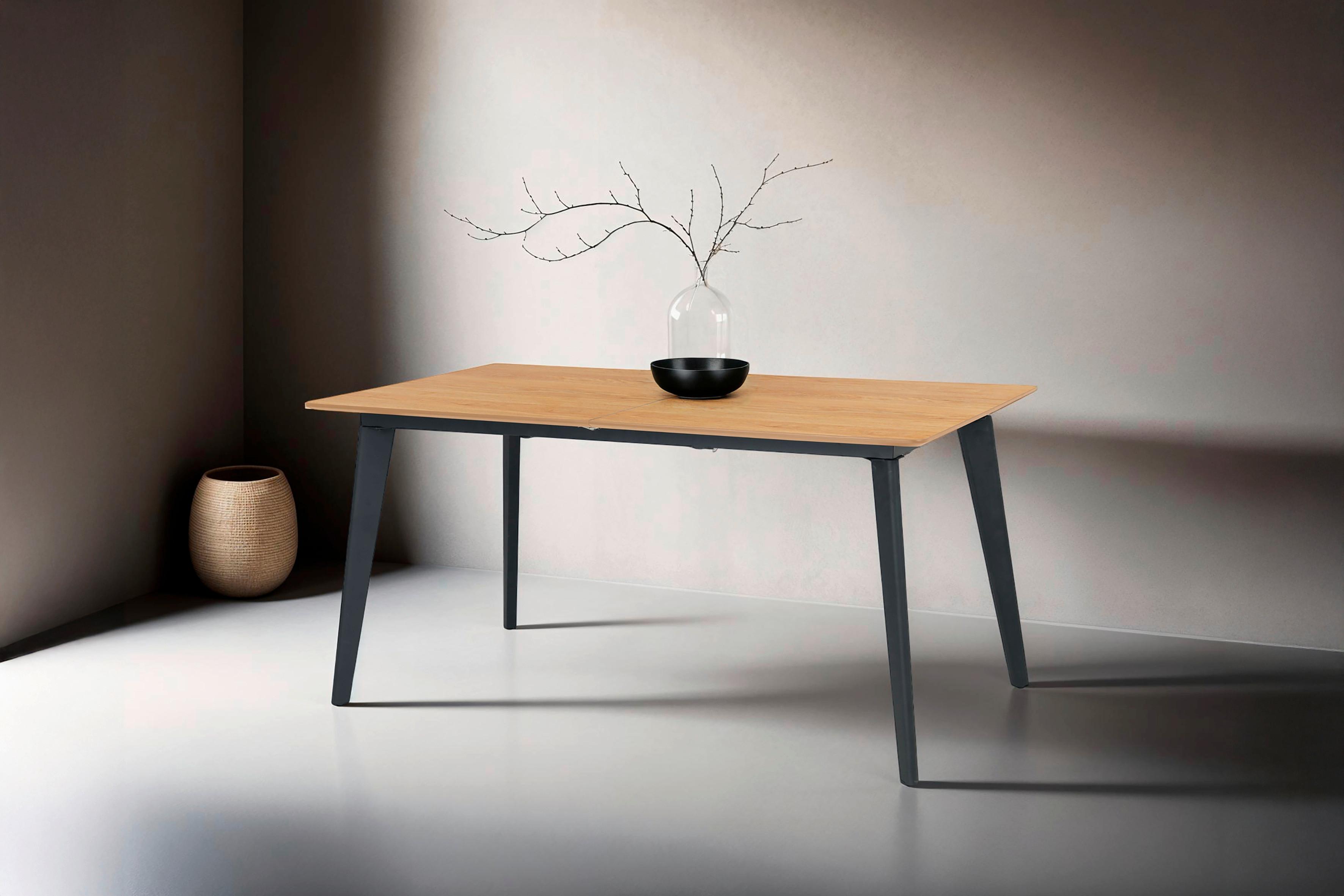 Ausziehtisch Oklahoma B: 160-200 cm - Eichefarben/Schwarz, Design, Holzwerkstoff/Metall (160-200/90/76cm) - MID.YOU
