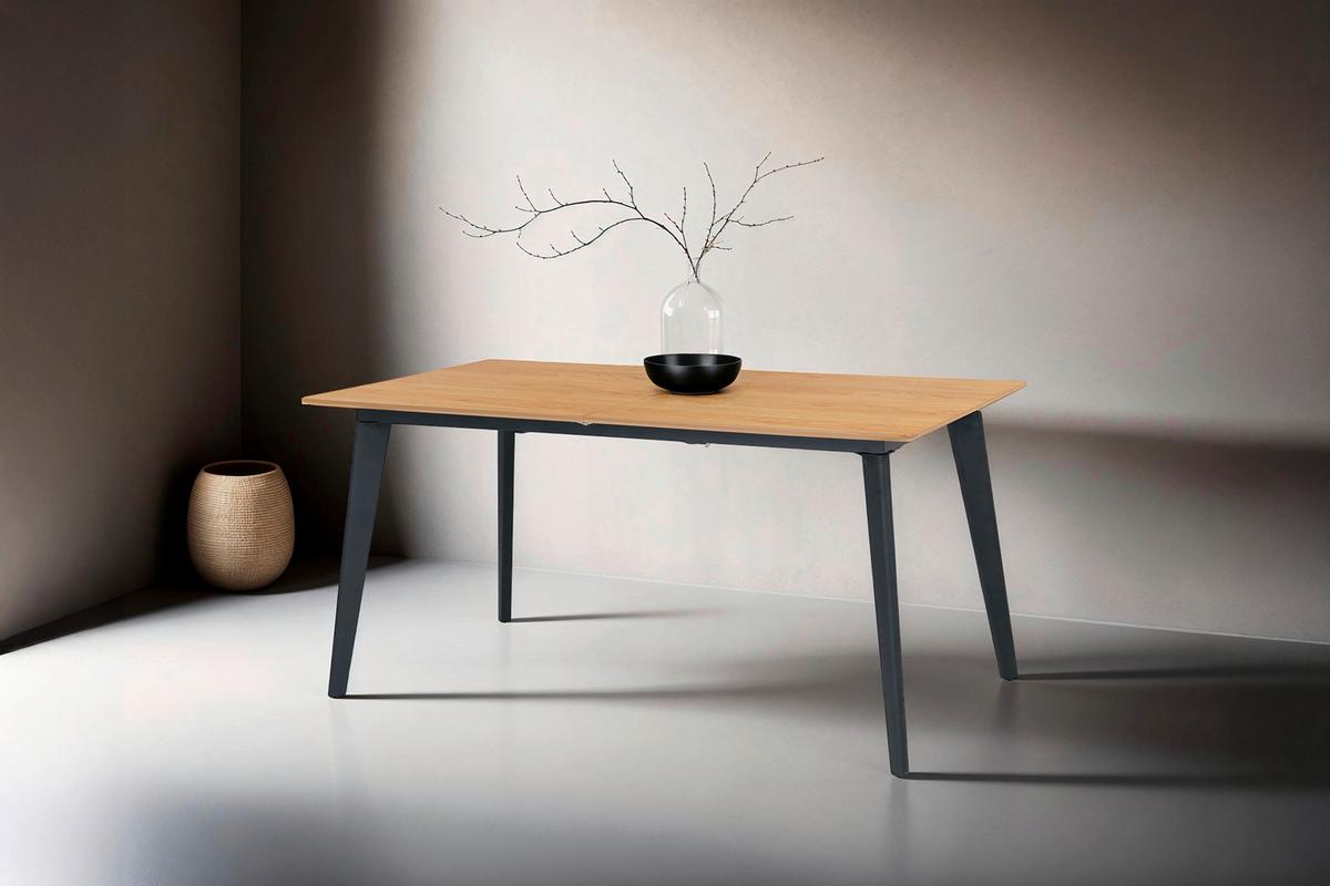 Ausziehtisch Oklahoma B: 160-200 Cm - Eichefarben/Schwarz, Design, Holzwerkstoff/Metall (160-200/90/76cm) - MID.YOU