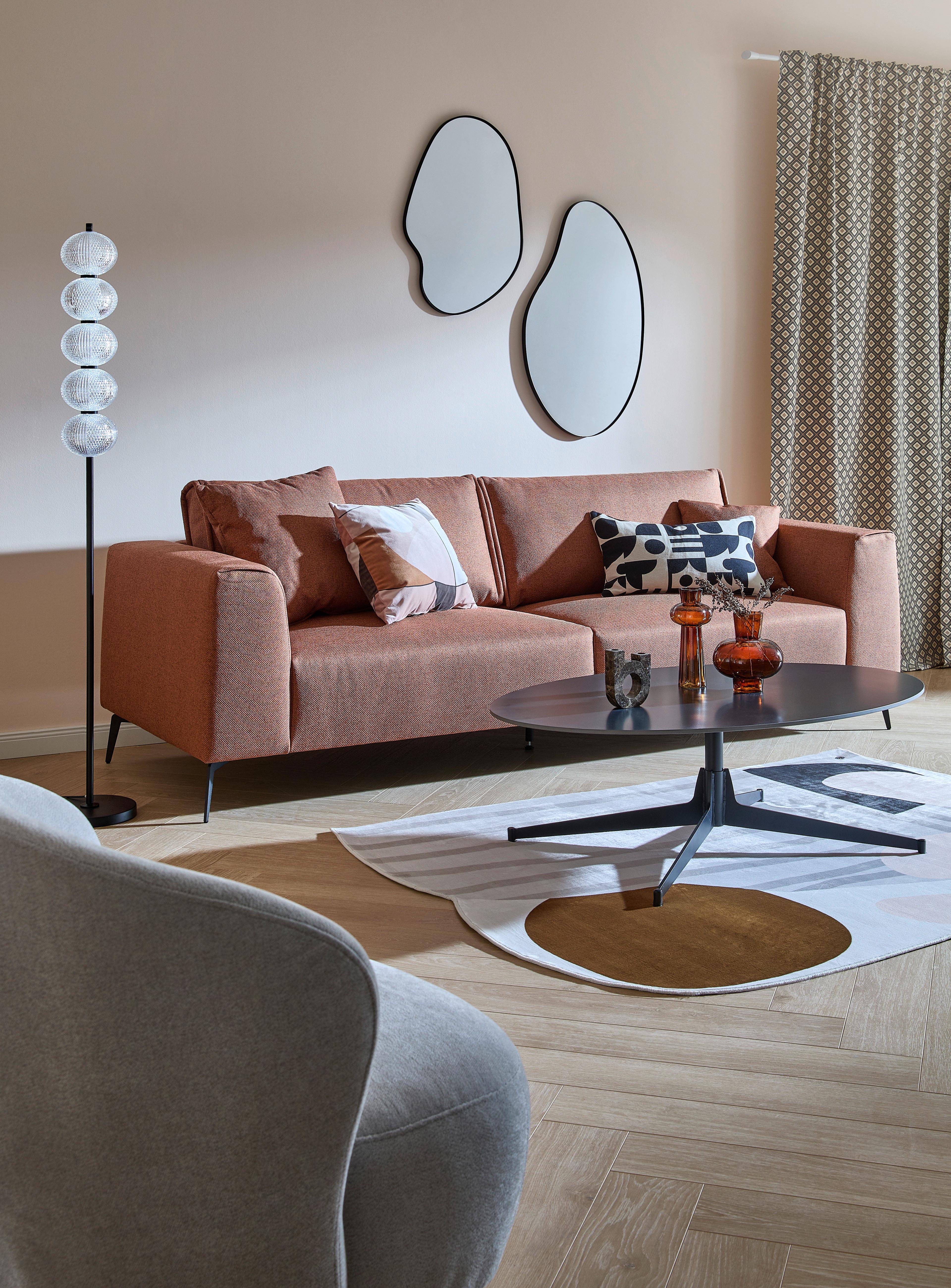 2-Sitzer-Sofa Seul Orange - Schwarz/Orange, Design, Holz/Textil (186/88/90cm) - MID.YOU