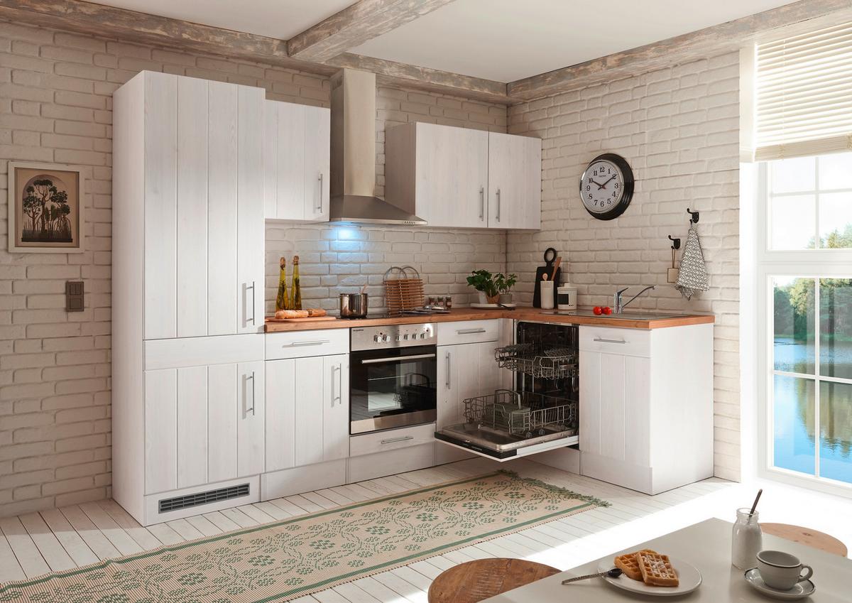 Eckküche Premium mit Geräten 280x172 cm Weiß/Eiche Dekor - Eichefarben/Weiß, ROMANTIK / LANDHAUS, Holzwerkstoff (280/172cm) - Respekta