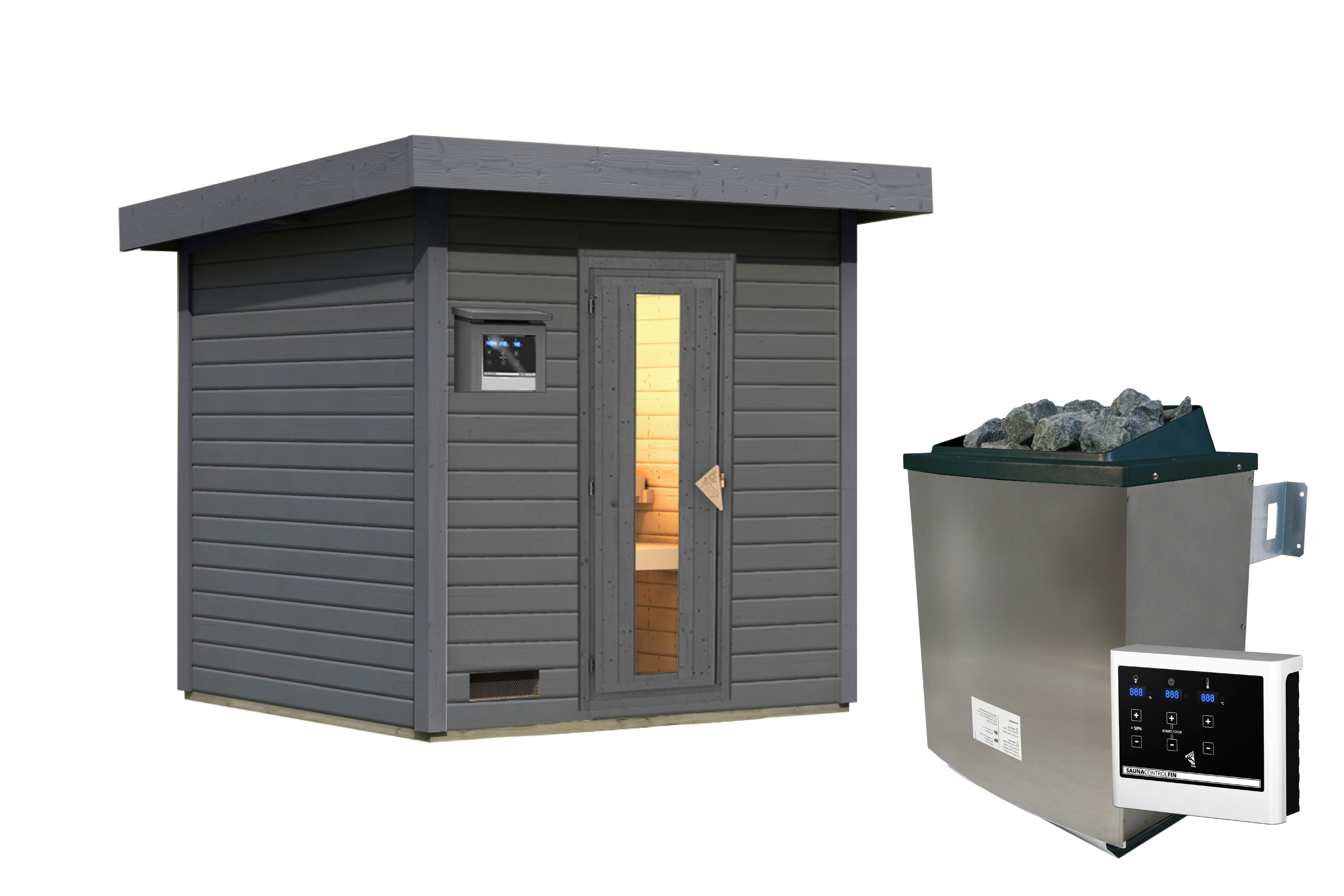 Saunahaus Bente 2 196/212/196 Cm - Grau, Basics, Holz (196/212/196cm)