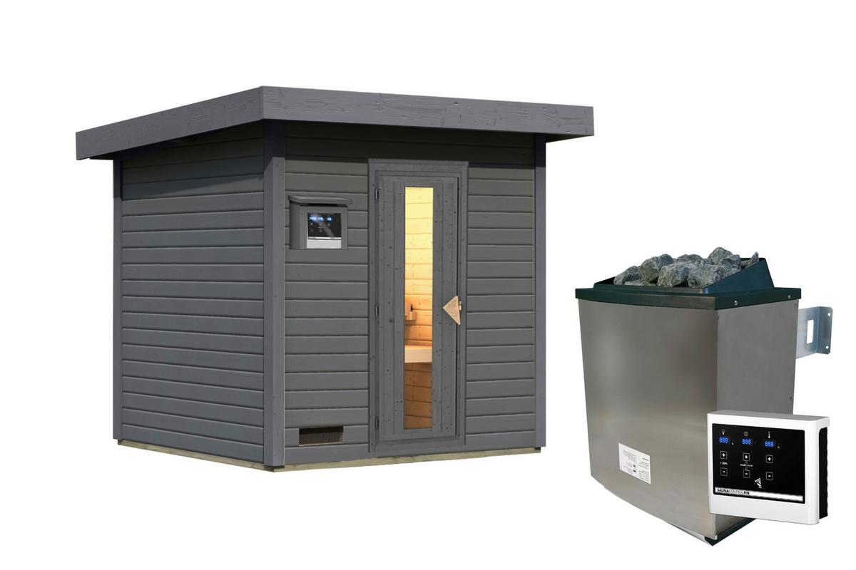 Saunahaus Bente 2 196/212/196 cm - Grau, Basics, Holz (196/212/196cm)