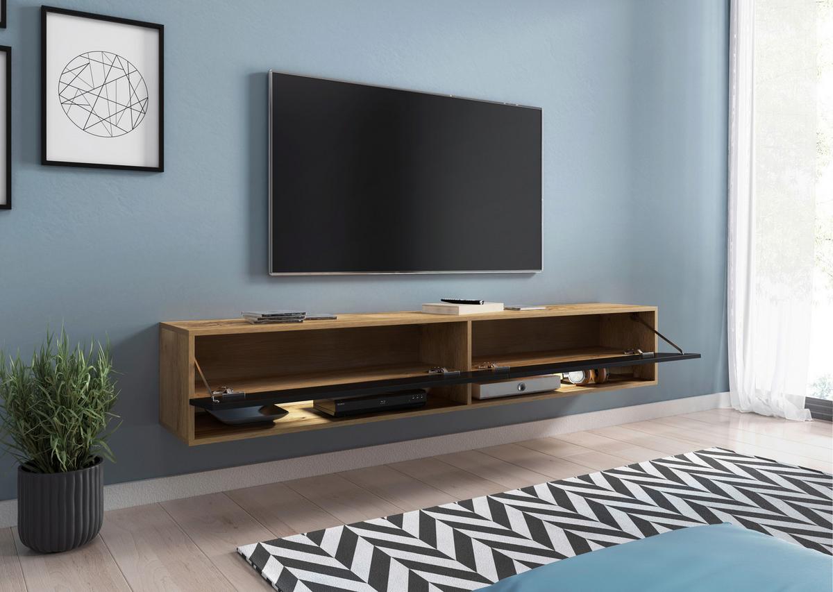 Tv-lowboard Eiche Wotan B: 180 Cm Schwarz/eichefarben - Schwarz Hochglanz/Eiche Wotan, LIFESTYLE, Holzwerkstoff (180/30/32cm) - P & B