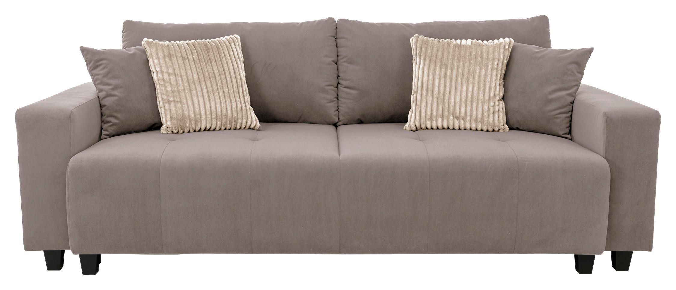 Ecksofa mit Bettfunktion Lily Velours taupe, 240x119cm - Taupe/Schwarz, Trend, Holz/Holzwerkstoff (240/119cm) - Luca Bessoni