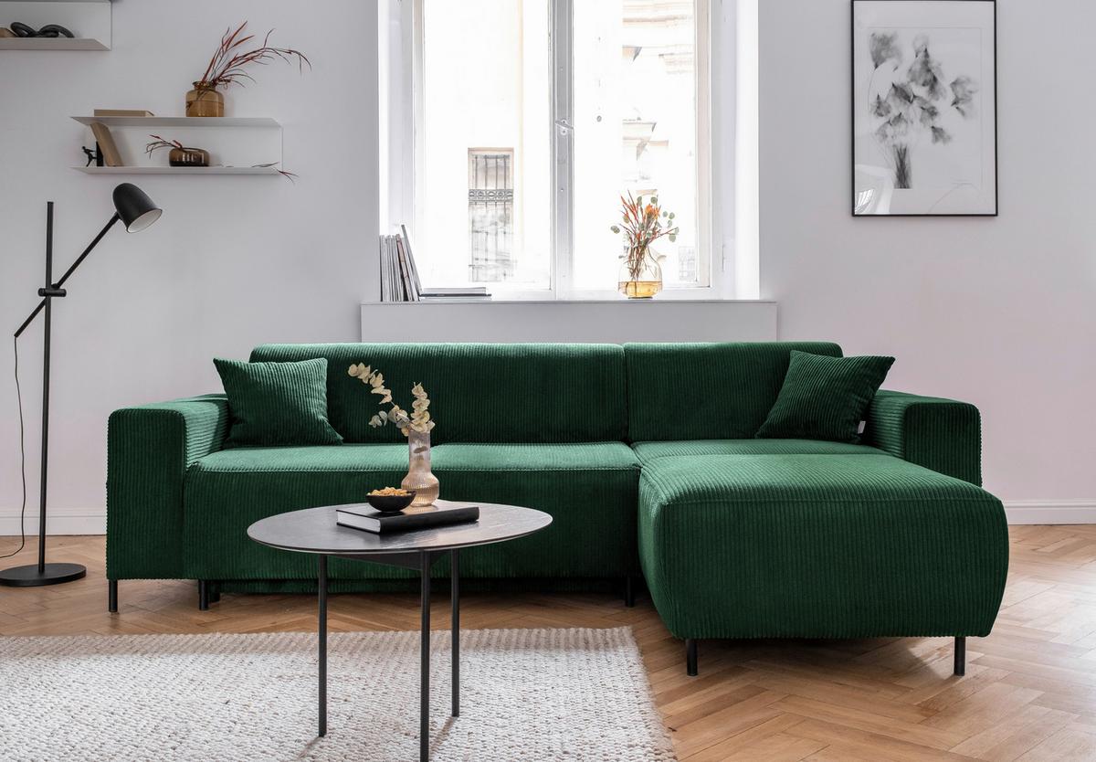 Ecksofa Cuddly Mia Flaschengrün S: 260x165 cm - Dunkelgrün/Schwarz, Textil (260/165cm) - MID.YOU