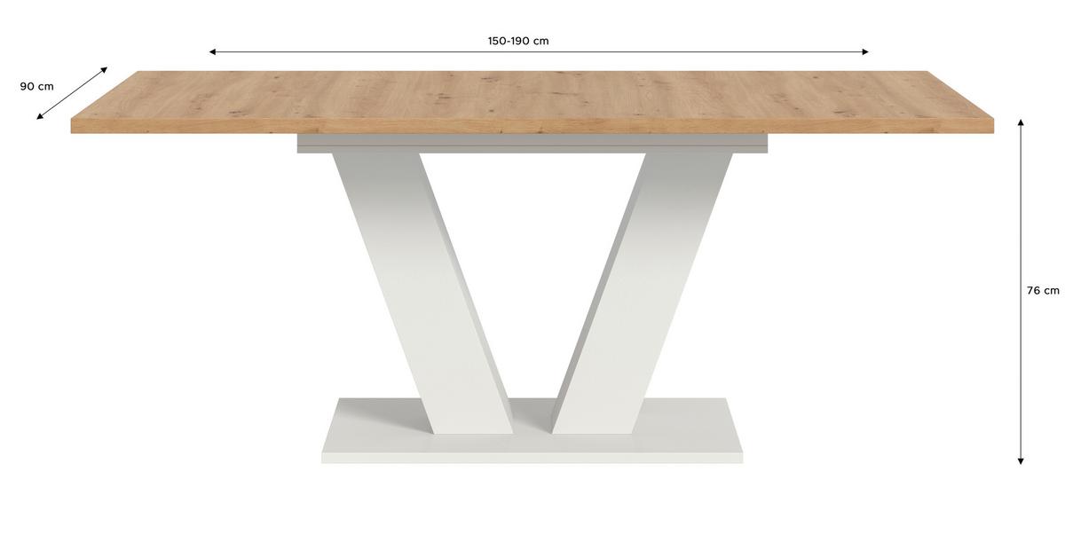Ausziehtisch Marlon 150 Az Artisan Dekor/Weiß B:150-190cm - Weiß/Eiche Artisan, Trend, Holzwerkstoff (150-190/90/76cm) - MID.YOU