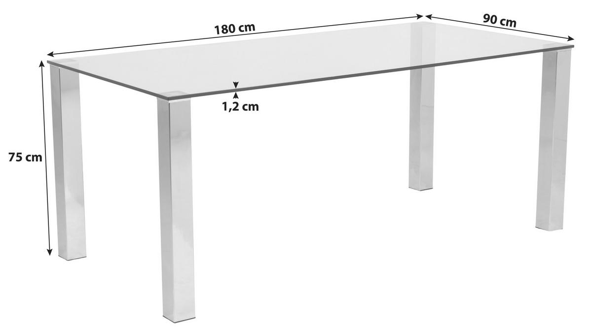 Esstisch Kante 180x90x75 Cm Chromfarben - Chromfarben, KONVENTIONELL, Glas/Metall (180/75/90cm) - MID.YOU